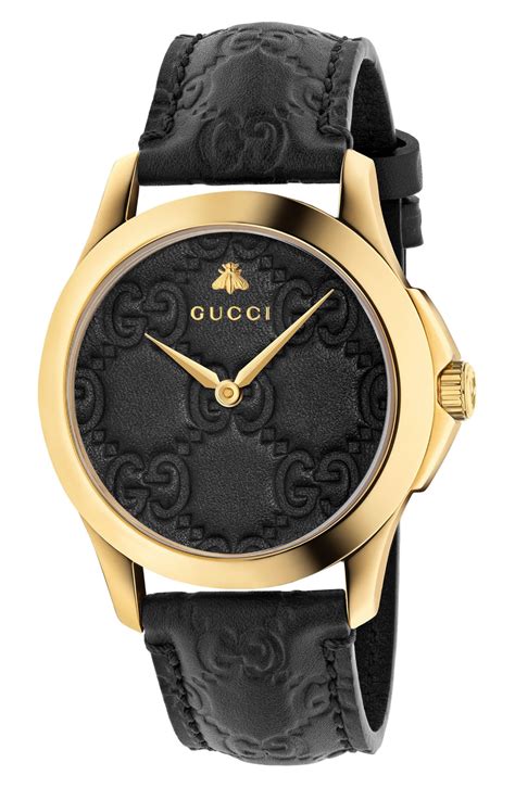 black leather gucci watch|Gucci watch with leather band.